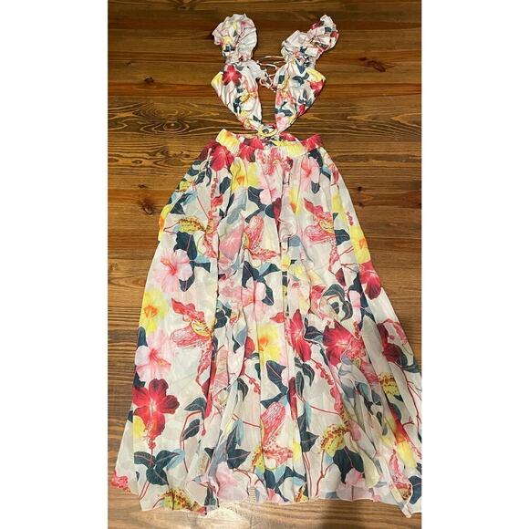 NWOT Ruffled Monokini Plunge Floral Swimsuit with Kimono Skirt, size S - Picture 8 of 11